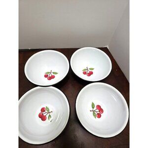 VTG Set Of 4 Martha Engelbreit Y2k Cherries Diner Bowl White/Red Cherries Border
